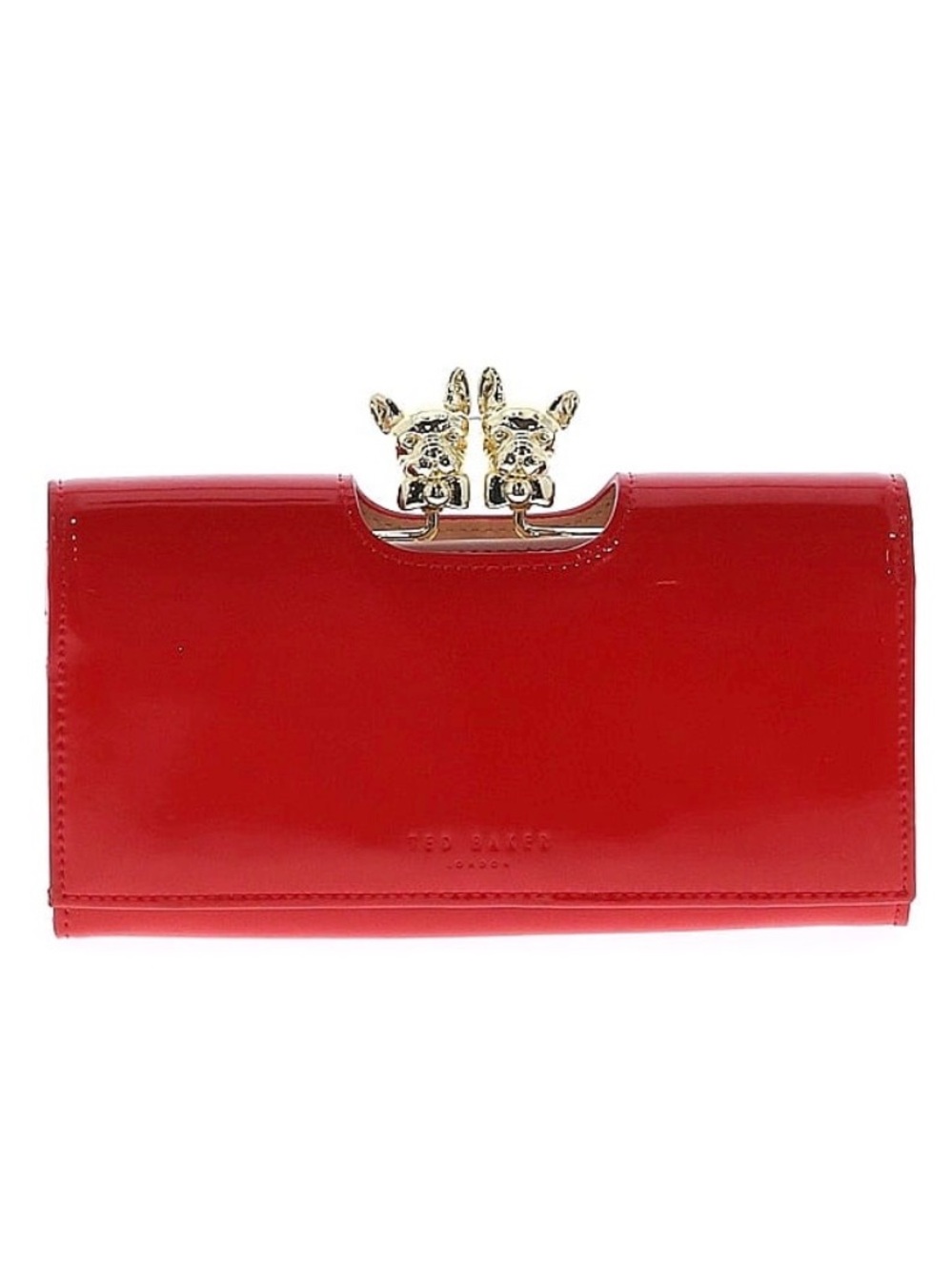 Ted Baker Red Patent Clutch Wallet Bulldog kiss-lock clasp